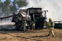 INCENDIO DE UNA COSECHADORA EN LAS CHACRAS