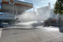 BOMBEROS Y DEFENSA CIVIL EN UN SIMULACRO DE INCENDIO Y RESCATE EN LA ESTACION DE SERVICIO DE PERON Y AMEGHINO