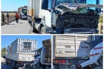 CHOQUE DE DOS CAMIONES Y OTROS VEHICULOS POR ALCANCE EN LA RUTA 205, UN CHOFER CON FRACTURAS