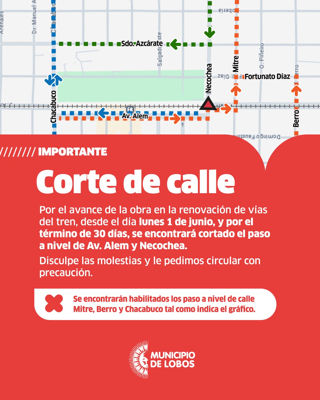 CIERRAN POR UN MES EL PASO A NIVEL DE ALEM Y NECOCHEA