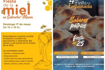 SIGUEN LAS FIESTAS. DOMINGO 17 LA MIEL EN SALVADOR MARIA. DOMINGO 24 Y LUNES 25 LA EMPANADA EN EL PARQUE