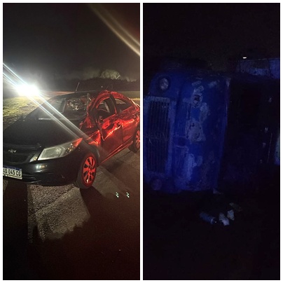 TRES LESIONADOS POR EL CHOQUE DE UN AUTO Y UN CAMION EN LA RUTA 205