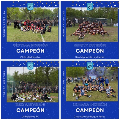 FUTBOL DE INFERIORES, CAMPEONES DEL APERTURA: SAN MIGUEL DE LAS HERAS EN QUINTA; URIBELARREA FC EN SEXTA; MADRESELVA EN SEPTIMA; ATLETICO RP EN OCTAVA